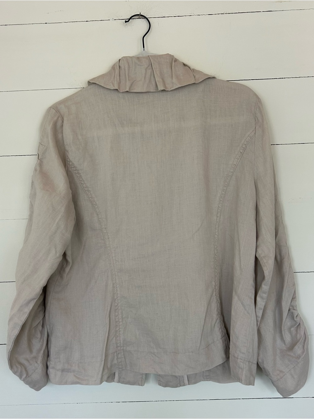 Willie Smith Light Beige Ruffle Collar Zip-Front Utility Jacket, Size Large - Picture 2 of 5